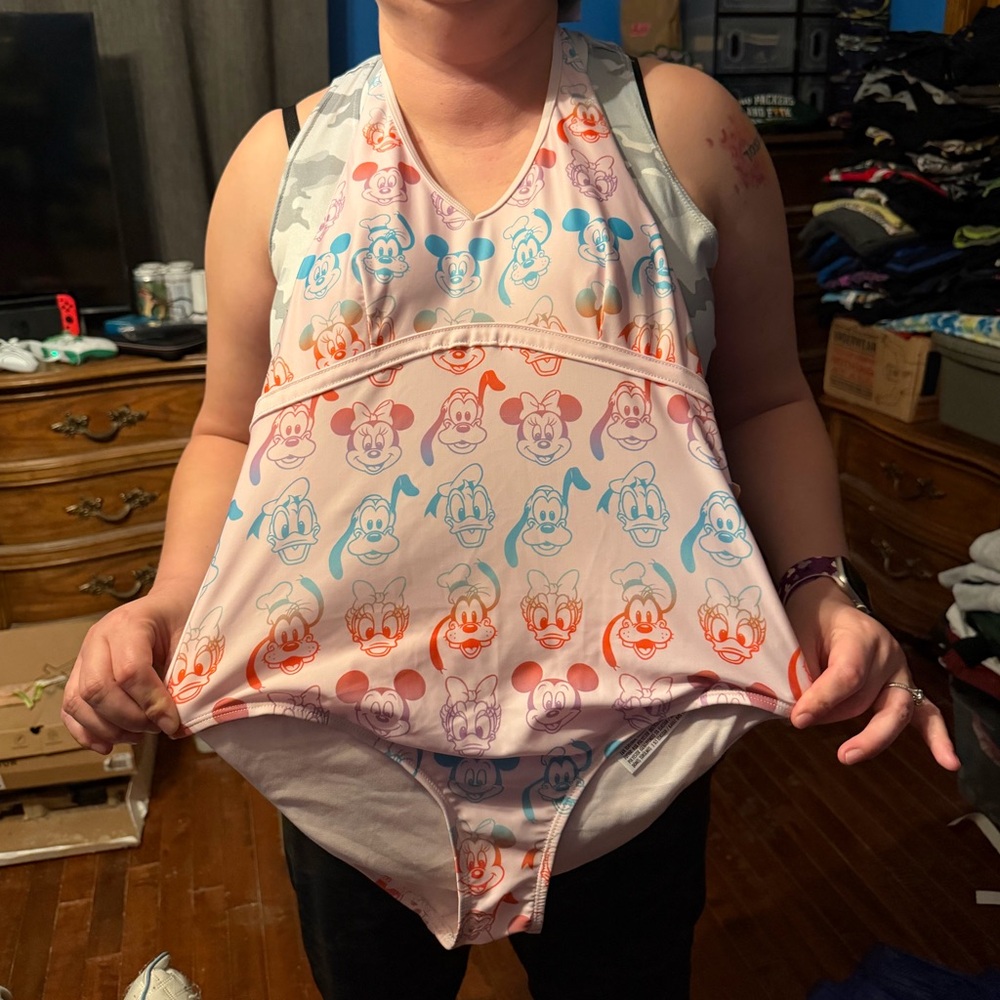 Disney Pink and Teal Character Print Swimsuit